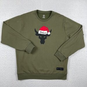 Under Armour Project Rock Sweatshirt Mens Large Green Brahma Bull Santa 1373943